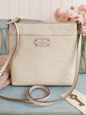 Kate Spade Penn Place Keisha Ivory Embossed Leather Crossbody